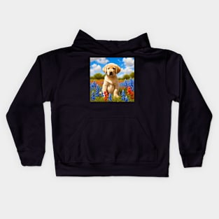 Labrador Retriever Puppy in Texas Wildflower Field Kids Hoodie